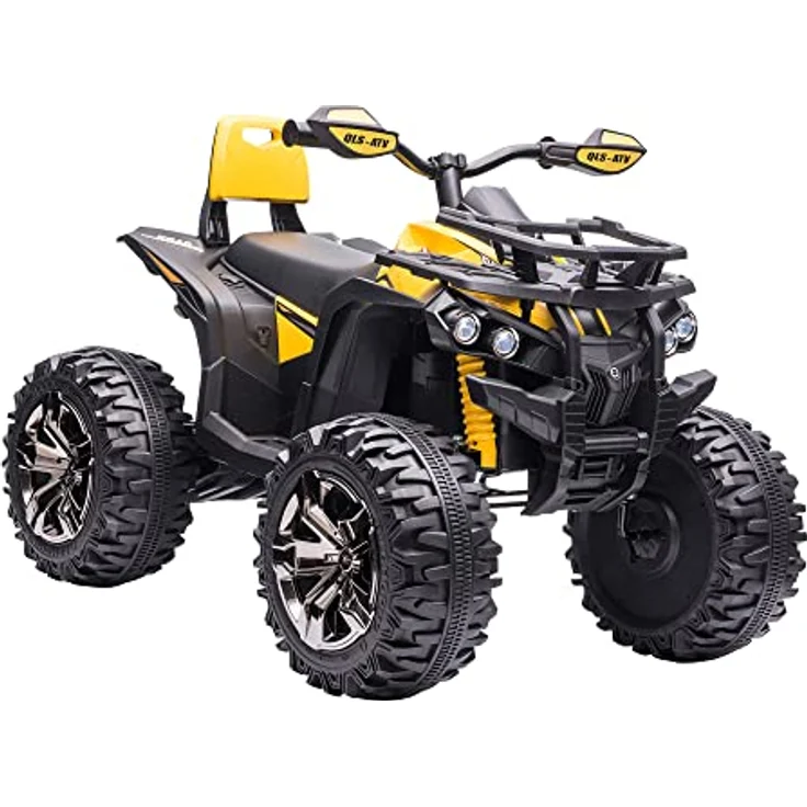 HOMCOM Elektro Quad für Kinder, 12V mit Vorwärts-, Rückwärtsfunktion, USB-Anschluss, MP3-Musikplayer, Gelb – Bild 1