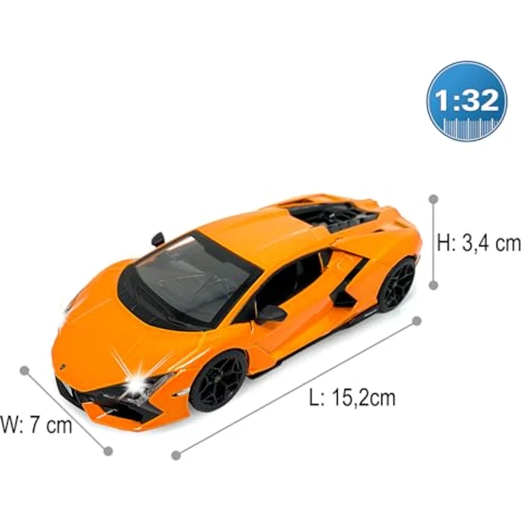 JAMARA Lamborghini Revuelto Diecast 1:32 Modellauto mit manuell öffnenden Türen, LED-Lichtern und Rückzugmotor, inkl. Knopfzellen – Bild 3