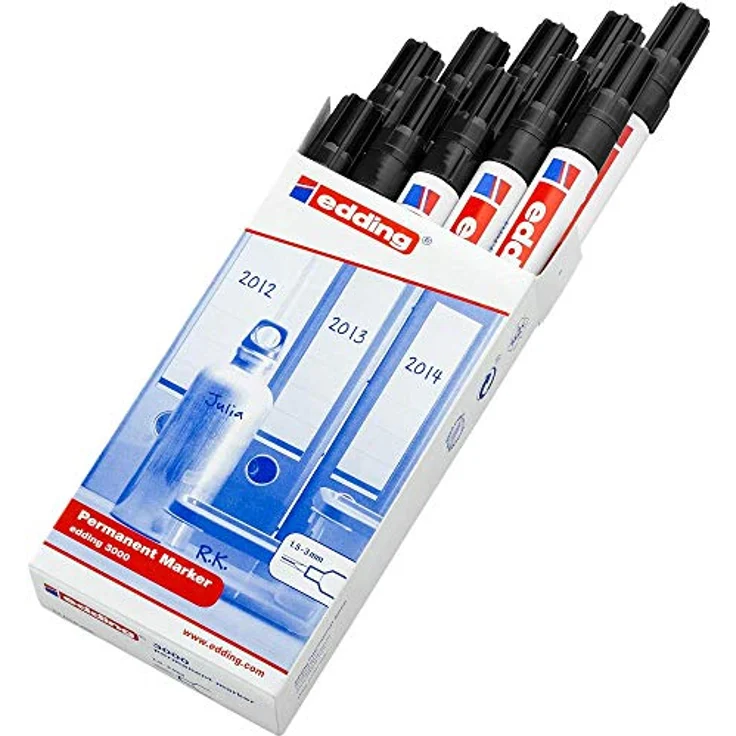 edding 3000 Permanentmarker - schwarz - 10 Stifte - Rund-Spitze 1,5-3 mm - schnell trocknender Permanent Marker - wasserfest, wischfest - für Karton, Kunststoff, Holz, Metall - Universalmarker - Preisvergleich – Bild 2