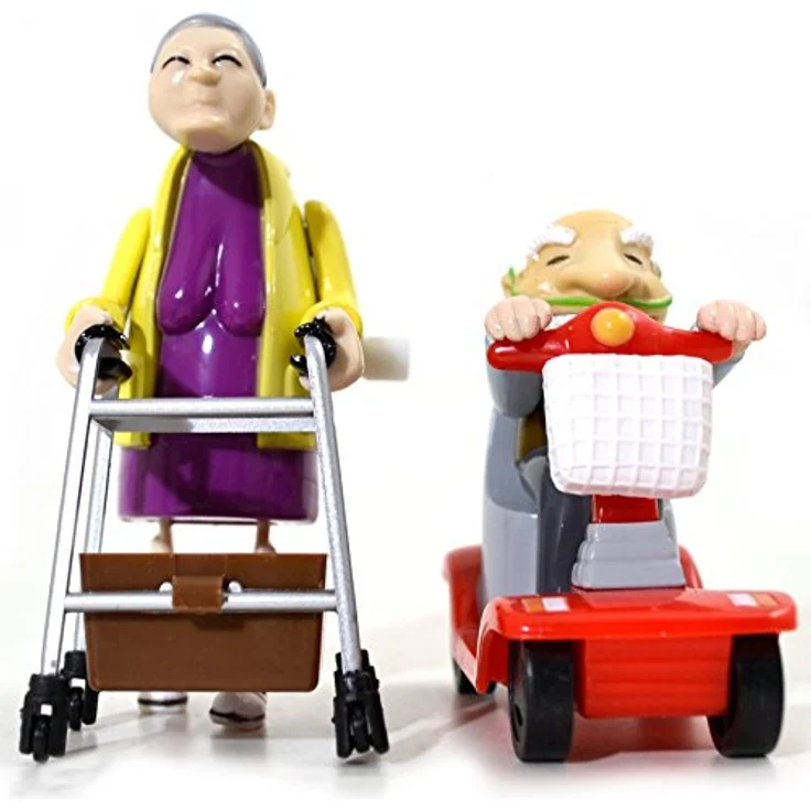 Merkloos Racing Granny & Speeding Grandad, aufziehbare Seniorenfiguren mit Gehwagen und Scooter, detaillierte Ausführung – Bild 1