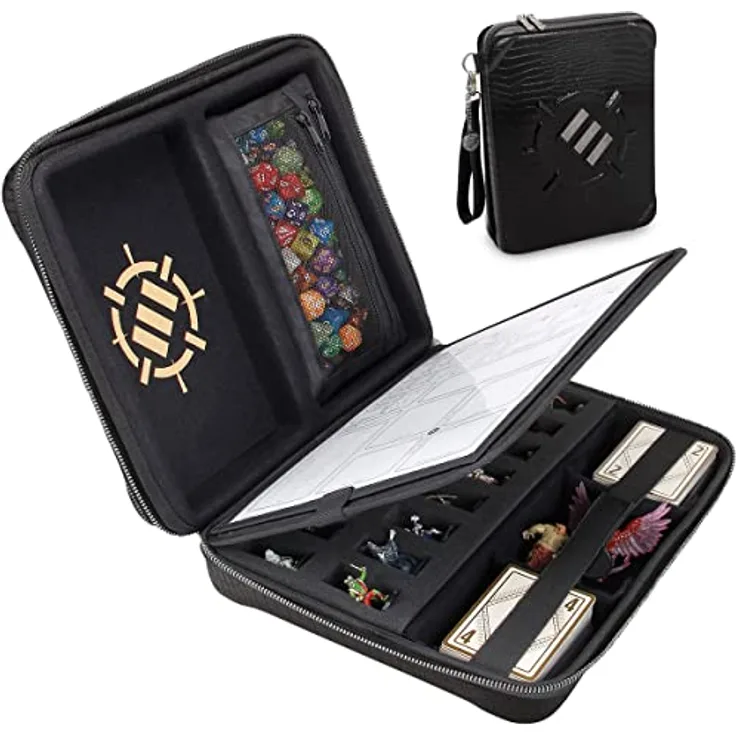 ENHANCE RPG-Organizer-Etui, Sammleredition (Drachen Schwarz) - mit integriertem Charakterbogenhalter, Würfelrollbereich, Stifttasche und Miniatur-Schaumstoffablage
