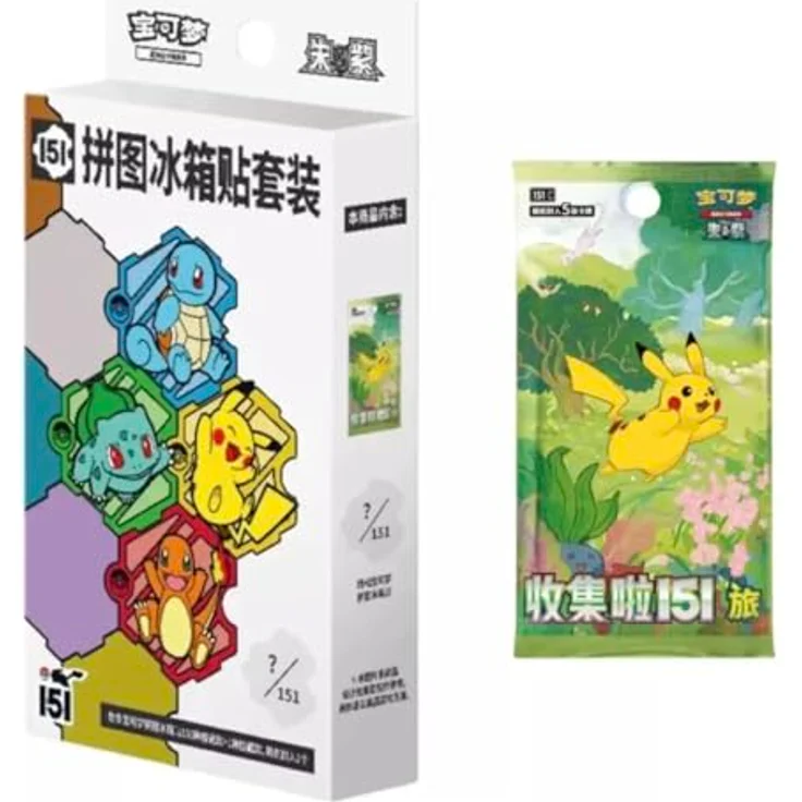 Pokemon 151 Collect Jigsaw Magnet Set, Sammelkarten mit 5 chinesischen Pokémon-Karten und Kühlschrankmagnet-Puzzlestück, hochwertige Verarbeitung – Bild 2