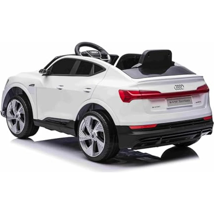 Beneo Motors Elektrisches Kinderauto Audi E-tron Sportback 12V, weiß, mit breitem Einzelsitz, Dreipunkt-Sicherheitsgurt, 2,4 GHz Fernbedienung, USB/AUX-Eingang, Federung und LED-Beleuchtung – Bild 3