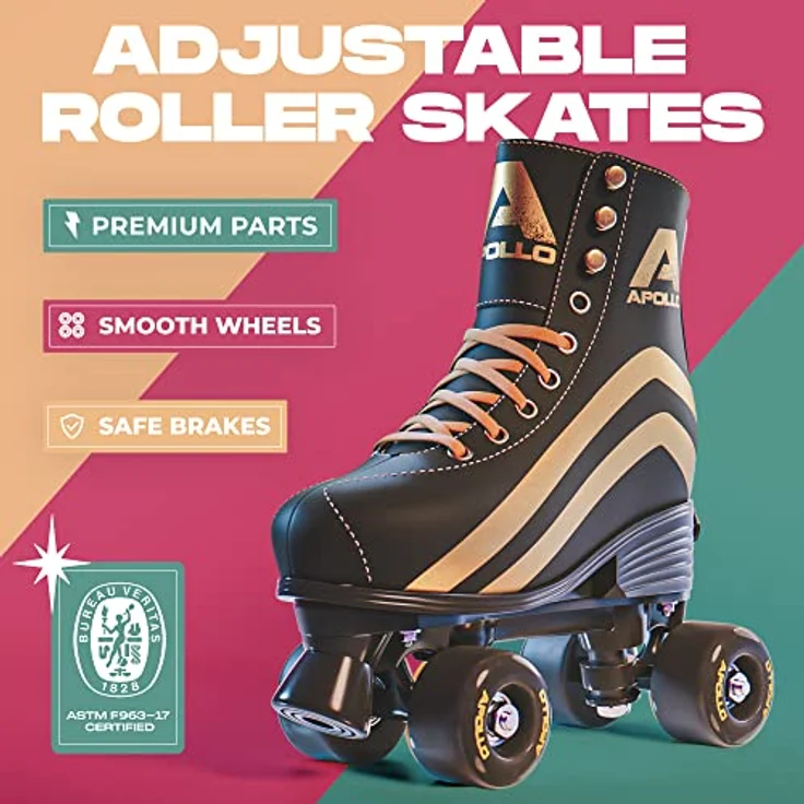 Apollo Disco Roller, Classic Roller | Rollschuhe für Kinder und Erwachsene | größenverstellbare Quad-Skates, 3 Größen, verstellbar von 31 bis 42 | Rollschuhe Damen in schicken Designs – Bild 2