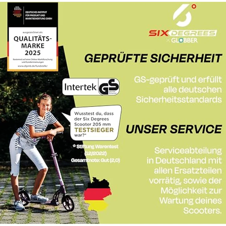 Globber SIX DEGREES Aluminium Scooter 205 mm lime dream, Klappmechanismus, Ständer, ABEC 7 Kugellager, 5-fach höhenverstellbar – Bild 6