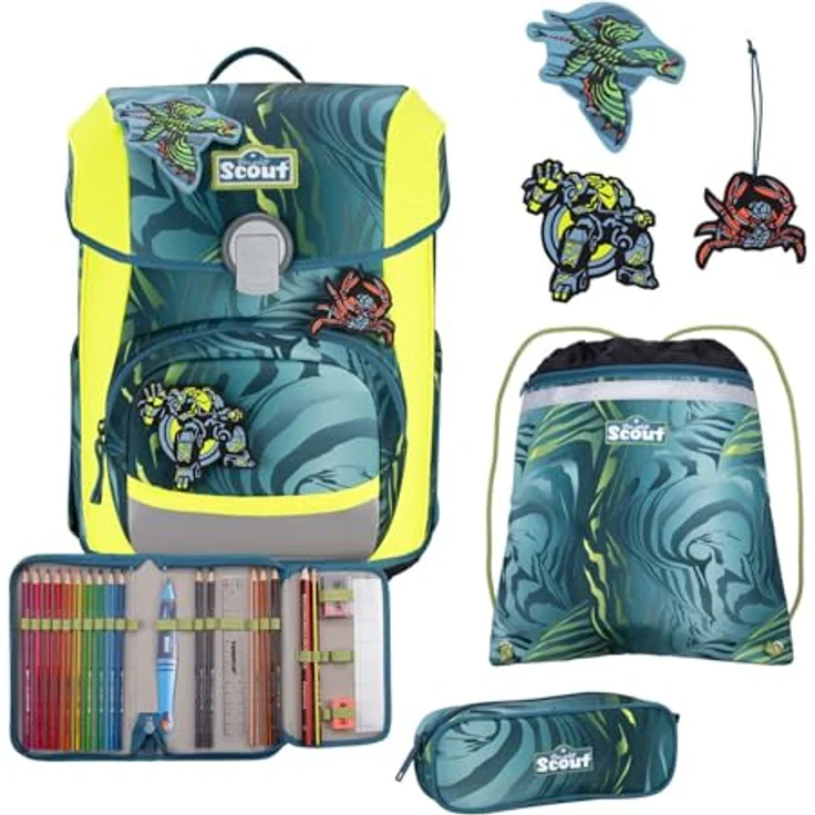 SCOUT Basic Neo Set 4-teilig Action, Schulranzen mit reflektierender Oberfläche und 2 Mäppchen, Blau – Bild 1