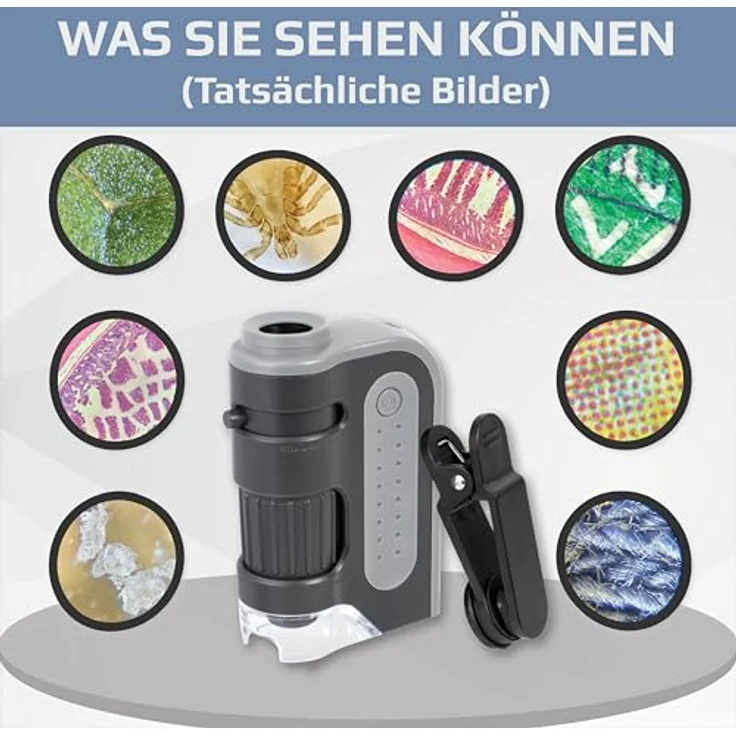 CARSON MicroBrite Pro MM-350, Taschenmikroskop mit 60-120x Vergrößerung und LED-Beleuchtung, inkl. Smartphone-Adapterclip – Bild 4