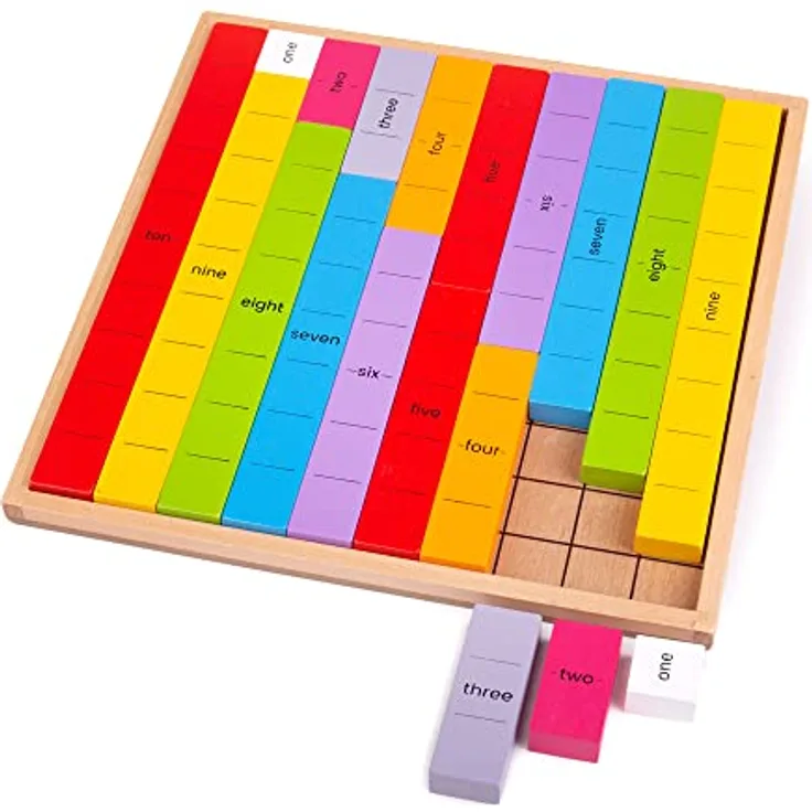Bigjigs Toys Didaktische Tabelle Zehner, Lernspiel aus Holz zur Zahlenverknüpfung, 1-10, kindgerechte Farben