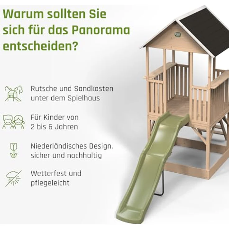 EXIT TOYS Panorama 500 Holzspielhaus mit Rutsche und Sandkasten, FSC-zertifiziertes Zypressenholz, offen gestaltetes Design, 100% reparierbar & recycelbar – Bild 2