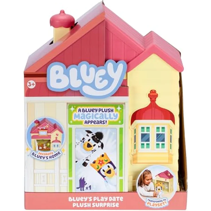 BlueY Bluey Play Date Plüsch Überraschung, Haus mit Aufklebern dekorieren, Plüschstil variiert – Bild 1