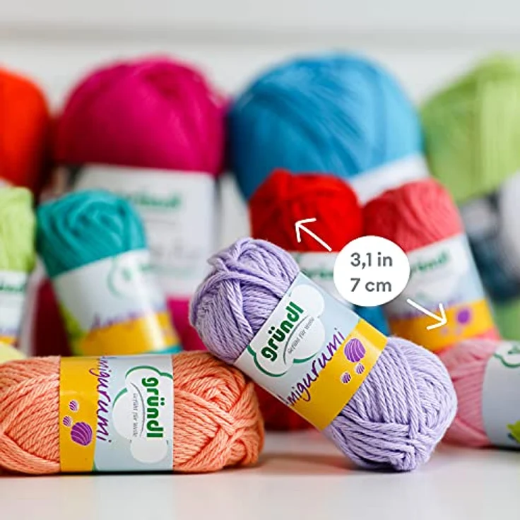 Gründl Amigurumi-Set I Buntstiftfarben (Miniknäuel aus 100 % Baumwolle, ideal zum Häkeln, 10 verschiedenen Farben, 10 g/23 m, Nadelstärke: 3,0 - 4,0 mm, 10 Knäuel á 10 g) – Bild 3