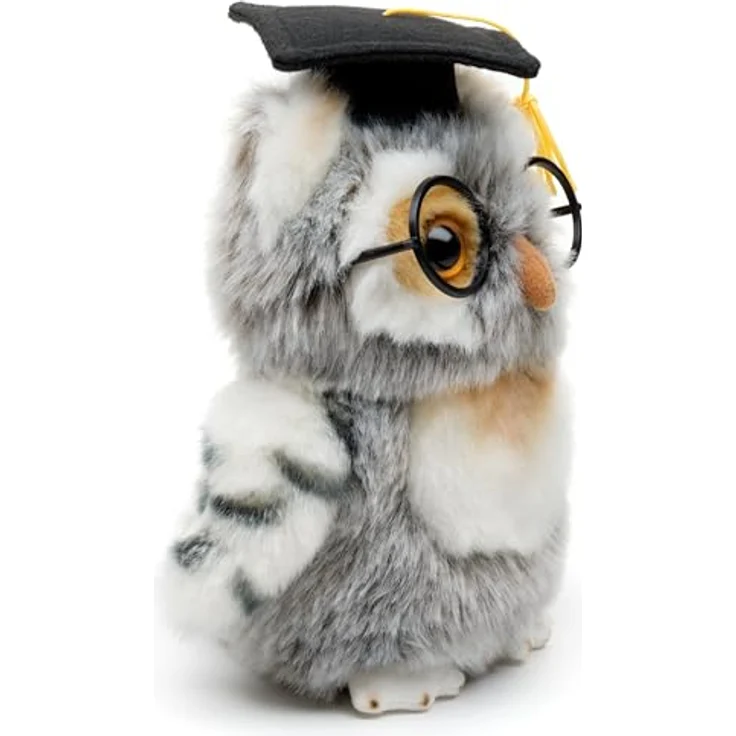 Uni-Toys Eule (grau-weiß) mit Doktorhut und Brille, Plüsch-Vogel, 18 cm, ideal für Geschenke und Dekoration, nachhaltiges Füllmaterial – Bild 4