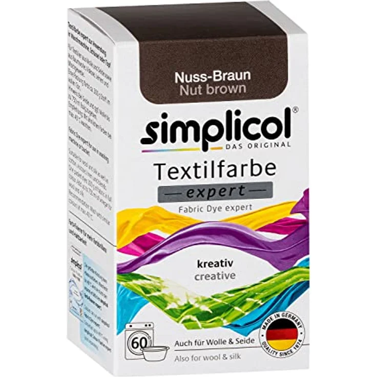 simplicol Textilfarbe expert Nuss-Braun 1716 - Zum Umfärben und Auffrischen von Kleidung, Waschmaschinenfest, für Baumwolle, Wolle, Seide, Leinen, Viskose & Mischgewebe – Bild 1