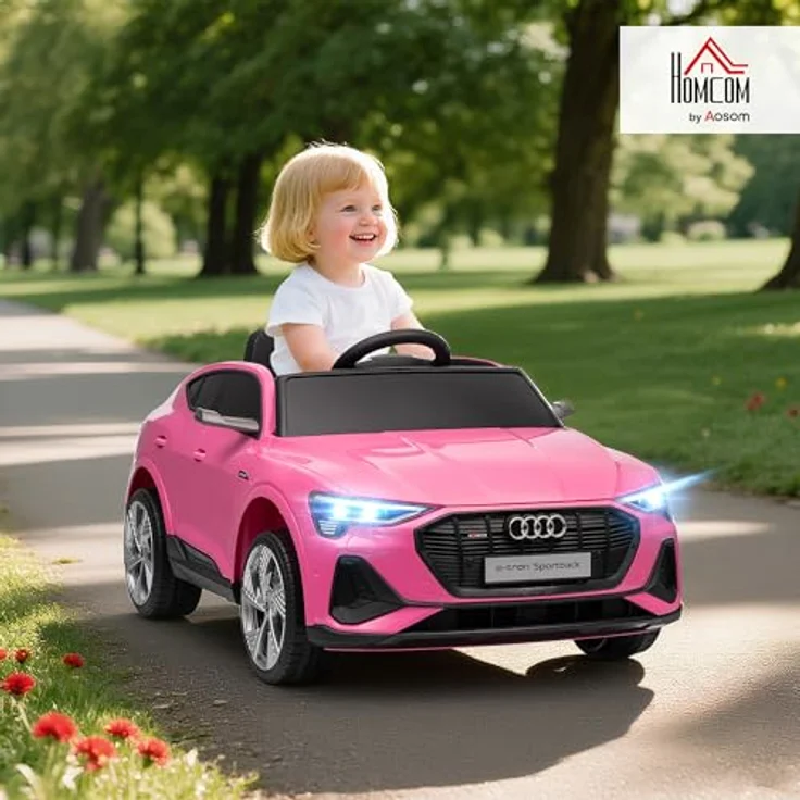 HOMCOM Elektro Kinderauto Audi E-tron 12V mit Fernbedienung, Sicherheitsgurt, MP3/USB-Player, für Kinder 3-5 Jahre, 3-5 km/h, Rosa – Bild 2