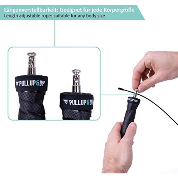 PULLUP & DIP Speed Rope, Fitness Springseil mit Profi Kugellager, ergonomischen Anti-Rutsch Griffen und verstellbarer Seillänge, PVC Ummantelung, 3 m für Ausdauertraining, Boxen und MMA – Bild 5