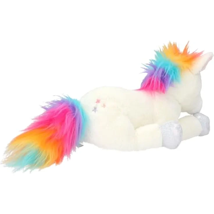 Depesche Ylvi Kuscheltier Einhorn, liegend in Weiß mit bunter Regenbogen-Mähne und silbernen Akzenten, ca. 30 cm Plüschfigur – Bild 3