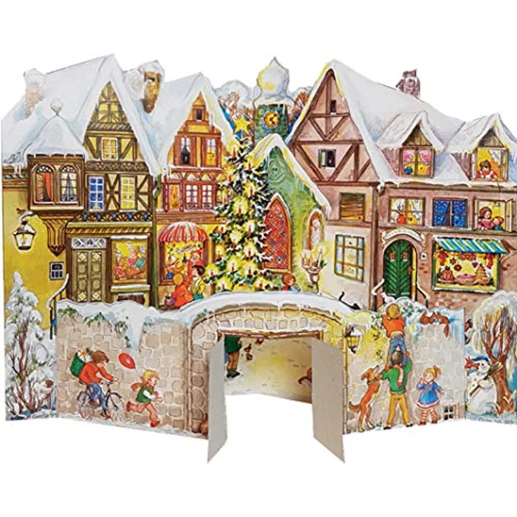 Richard Sellmer Verlag Nostalgischer Adventskalender "An der Stadtmauer" mit Bildern und Glimmer