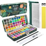 Artecho Aquarellfarben Set 100 Farben, Tragbare Box mit Pinsel, Aquarellpapier, fluoreszierenden, metallic und klassischen Farben für Künstler und Hobbymaler