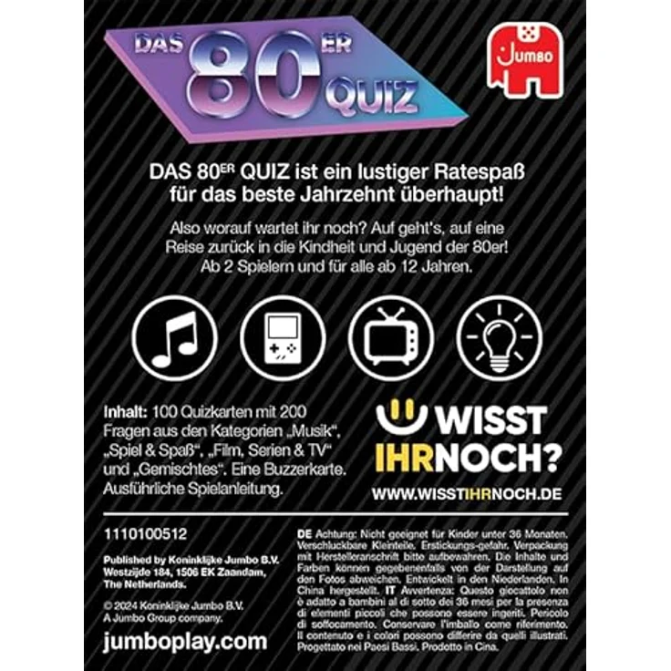 Jumbo Wisst Ihr Noch? Das 80er Quiz, Nostalgisches Fragespiel mit 200 Fragen zu Musik, TV & Kult, für 2 Spieler, geeignet ab 12 Jahren – Bild 4