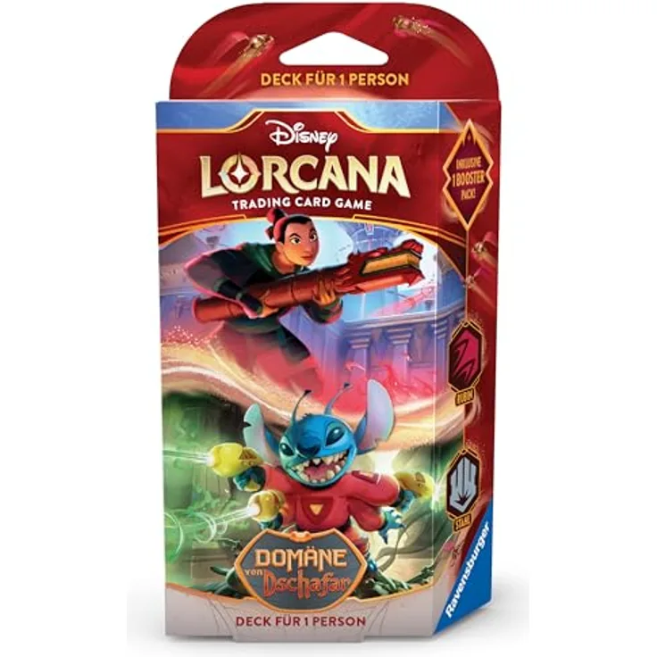 Ravensburger Spielverlag Disney Lorcana Domäne von Dschafar Starter Deck Mulan & Stitch, Sammelkarten, Deutsch