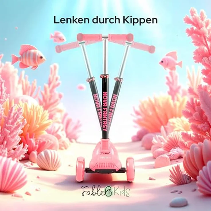 FableKids Kinderscooter Flamingo, 3-Rad Cityroller mit LED-Rädern, höhenverstellbar, geeignet für Kinder ab 3 Jahren bis 50 kg – Bild 6