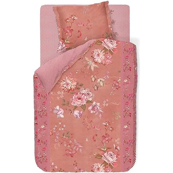 Pip Studio Bettwäsche Tokyo Bouquet Pink Rosa Blumen Blüten Zweige Pflanzen Paspel Perkal Wendeoptik, Größe:Zusatzkissenbezug 40x80 cm