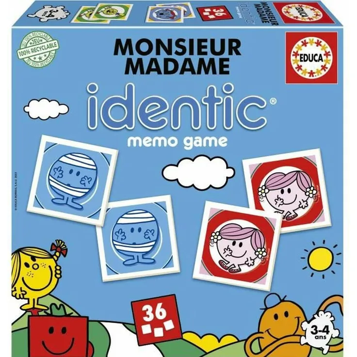 Educa Lernspiel Monsieur Madame Identic (FR), kognitive Förderung für Kinder ab 3 Jahren, aus langlebiger Pappe