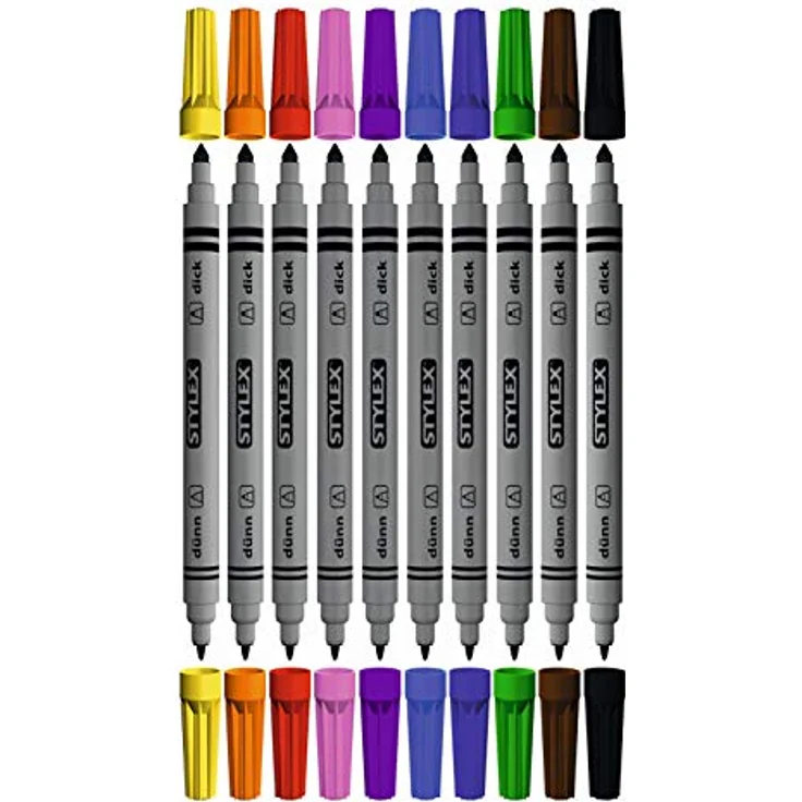 Stylex Schreibwaren Faserstift 10 Stylex Zweispitzfasermaler Filzstifte Fasermaler, 10 verschiedene Farben – Bild 2