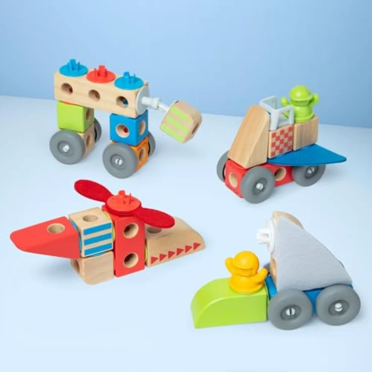 Melissa & Doug Blockables Building Set Vehicles, 18-teiliges Holzspielzeug mit Fahrzeug-Bausteinen und Zubehör für kreative Spielmöglichkeiten – Bild 3