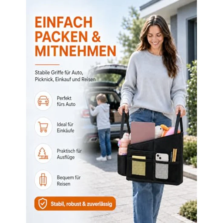 WOCVRYY Autositz Organizer für Kinder, 3 große Fächer, 8 Netztaschen, 2 Getränkehalter, wasserdichtes Oxford-Gewebe, rutschfest, Gurtbefestigung – Bild 4
