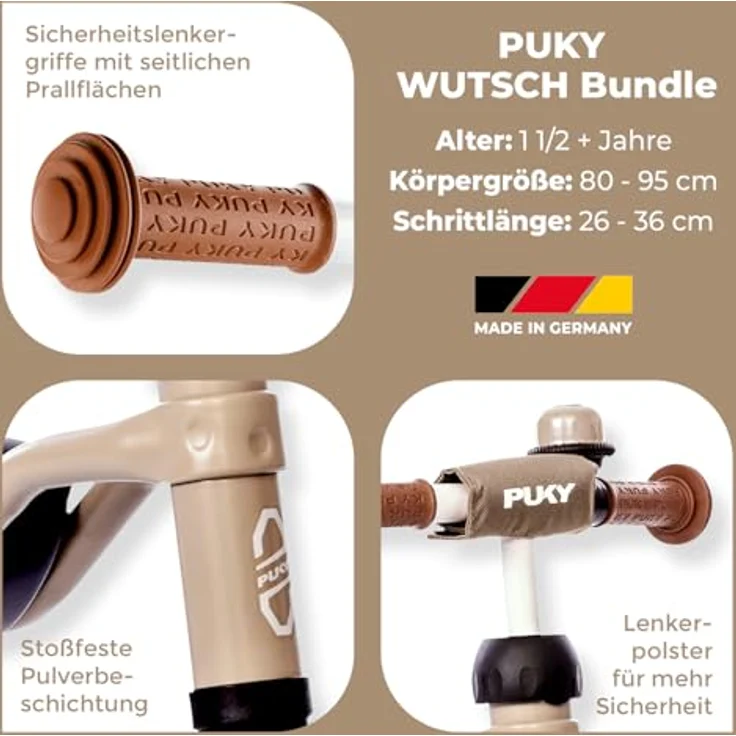 Puky WUTSCH Bundle | Sicheres Laufrad für Kleinkinder ab 1,5 Jahren | Rutschfahrzeug mit Korb | Pendelachse verhindert EIN Kippen | Mit Sicherheitslenkergriffen | Leise Float-Laufräder | Dusty Sand – Bild 3
