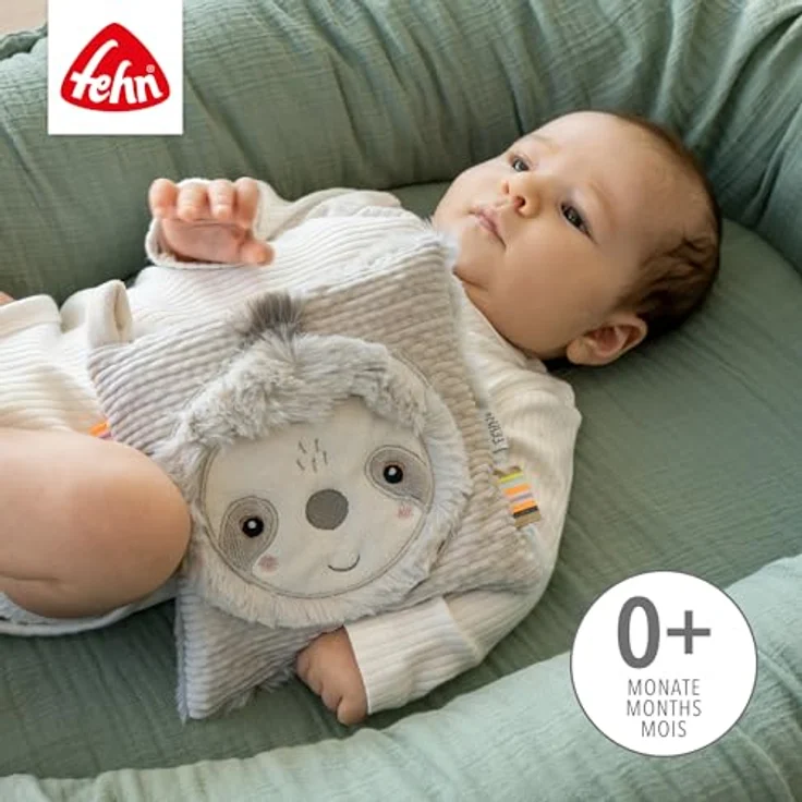 Fehn Kirschkernkissen Faultier, Kuschelkissen mit entnehmbarem Wärme-/Kältesäckchen für Babys und Kleinkinder, 16 x 16 cm, waschbar bei 30°C – Bild 2