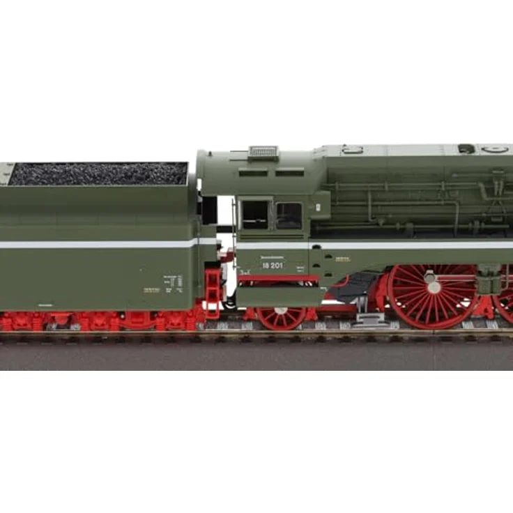Roco Diesellokomotive Roco 7100006 H0 Schnellfahr-Dampflok 18 201 mit Kohlefeuerung der DR, Vorbildgerechte Umsetzung, PluX16-Schnittstelle, LED-Beleuchtung, drei spitze Zierlinien, feine Metallradsätze, nachrüstbarer Rauchgenerator – Bild 4