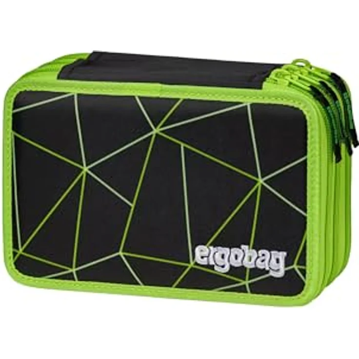 ergobag Maxi Mäppchen Set 40-Teilig, Lyra Bunt- und Filzstifte, Kleingeld Fach, Lineal, Schere CyBär Race - Schwarz – Bild 1