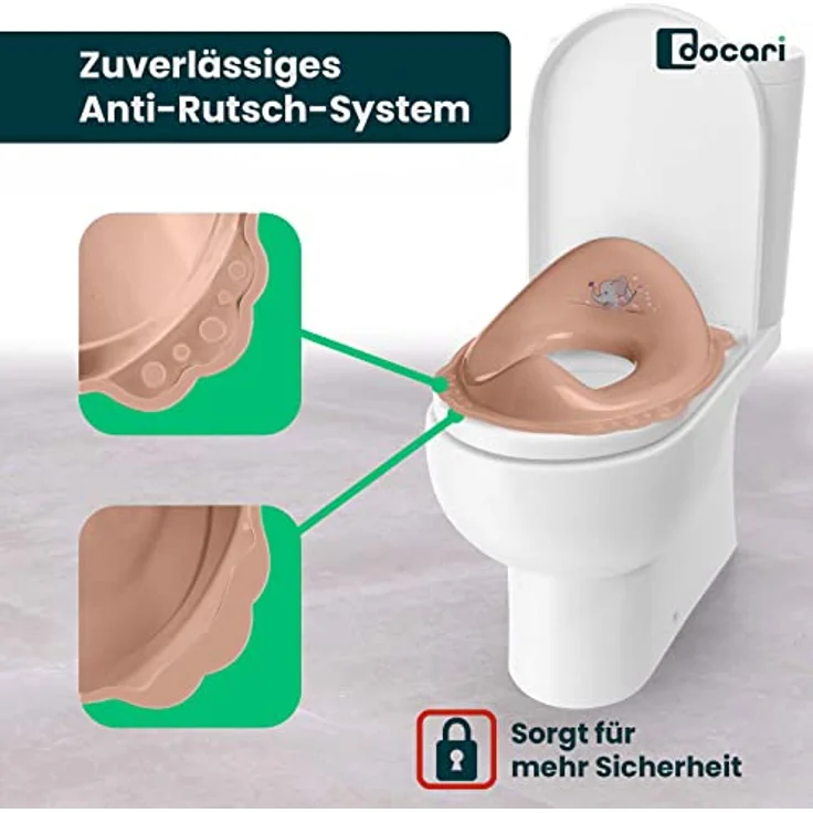 DOCARI Toilettentrainer Set Pfirsich Elefant, Toilettensitz für Kinder mit Treppe und Tritthocker, BPA-frei und schadstofffrei, einfach zu reinigen – Bild 3