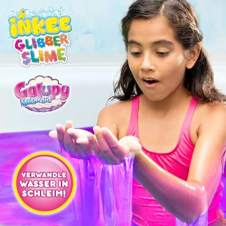 INKEE Bath Slime Galupy Mermaid, neon-pinkes Bade-Glibber Schleim mit Vitamin E und Zuckerwatte-Aroma, 100g Schleimpulver – Bild 3