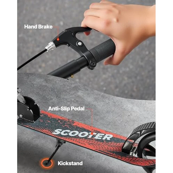 VEVOR Kinder Scooter (2 Räder) mit höhenverstellbarem Lenker, rutschfestem Deck & Handbremse, faltbar bis 100 kg, Schwarz – Bild 5