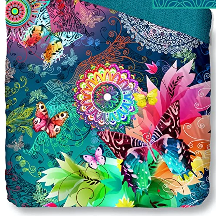 Hip Parada bettwäsche mit farbigen Figuren und Schmetterlinge, 100% Baumwolle/Satin-155x220cm, Satin, Multi Colour, 220x155x0.5 cm - Preisvergleich – Bild 4