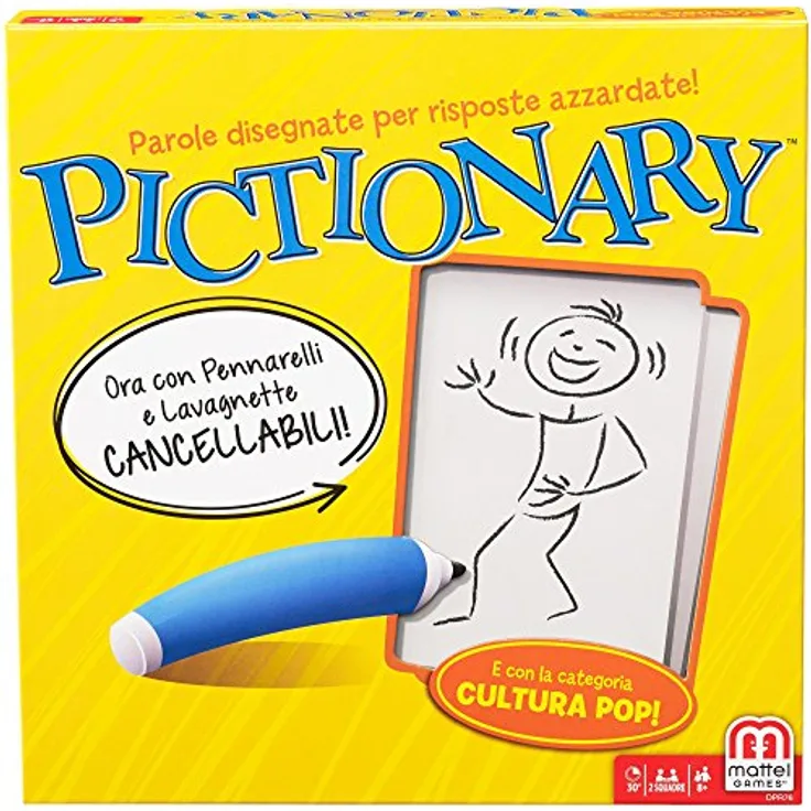 Mattel Games, Pictionary DPR76 Spiel in Box für Familien, italienische Sprache, 8 Jahre +