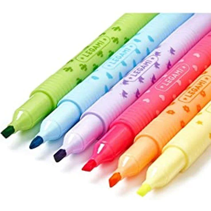 Legami - Set mit 6 abwischbaren Textmarkern, Magic Highlighters, Doppelspitze zum Markieren und Löschen, geeignet für feine und dicke Striche, in Gelb, Orange, Rot, Lila, Hellblau, Grün - Preisvergleich – Bild 3