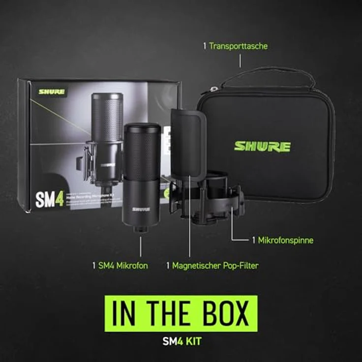 Shure SM4 Studio Recording Mikrofon, XLR Heimstudio Kondensator Mikrofon - Mix-Ready Audio, Interference Shielding Technologie - robuste Metallbauweise (SM4-K-KIT) – Bild 2