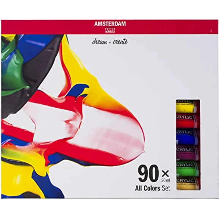 Amsterdam Standard Series Acrylfarben Set, Komplettes Probierset mit 90 x 20 ml Tuben in allen Amsterdam Farben, mittlere Viskosität und seidenmattes Finish – Bild 1