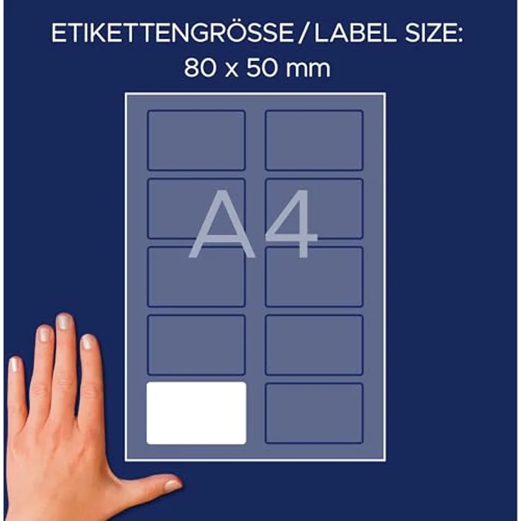 AVERY Zweckform Namensetiketten J4785-20, 200 Stück, weiß, 80,0 x 50,0 mm, bedruckbar, selbstklebend, ablösbar – Bild 6