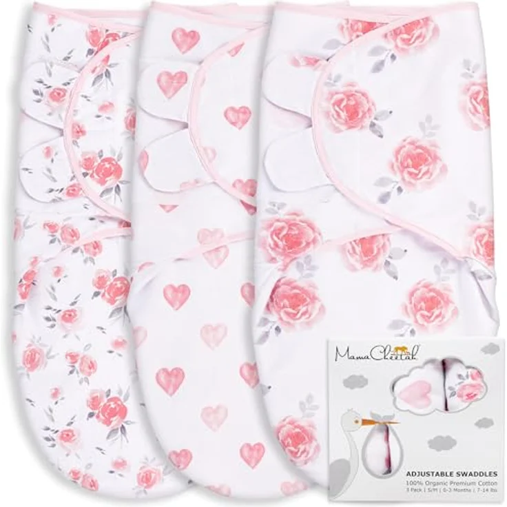 Mama Cheetah Pucksack Baby, verstellbares Wickeltuch für Neugeborene, 100% Bio-Baumwolle, 3er-Pack, fördert gesunden Schlaf und Hüftentwicklung, geeignet für 0-3 Monate – Bild 1