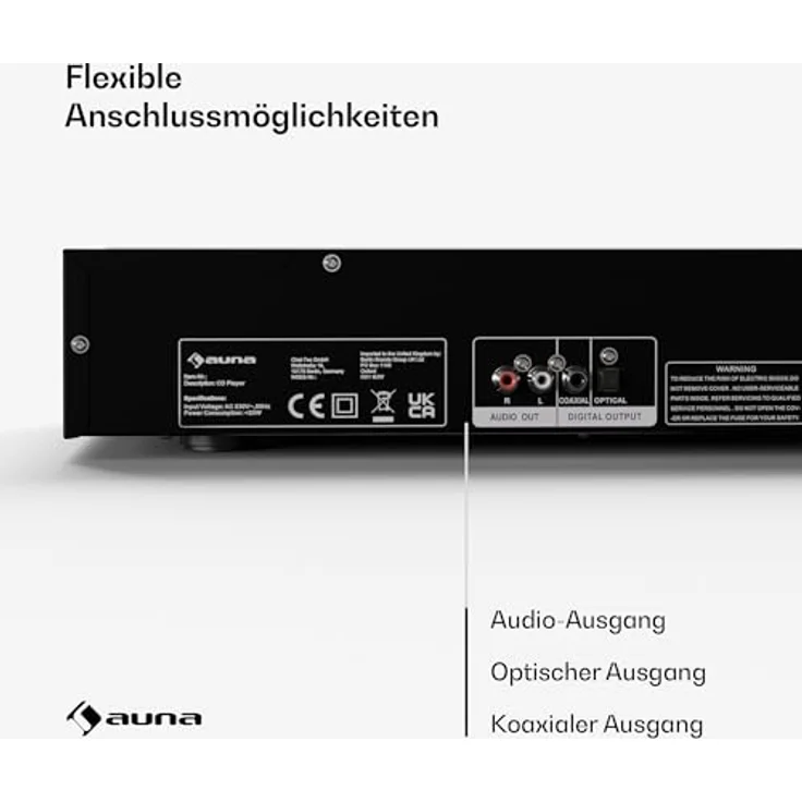Auna Art22, HiFi CD-Player mit Slot-In Laufwerk, USB-Eingang, CD-MP3 Wiedergabe, 130 W Klangqualität, optische & koaxiale Ausgänge, Schwarz – Bild 5