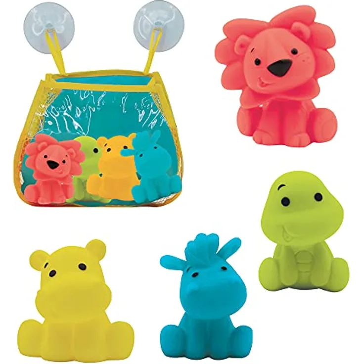 Ludi 4 x Sprinkler Tiere, Aufbewahrungsnetz für Bad, Spielzeug, Kunststoff, weich, mehrfarbig, 10 Monate,