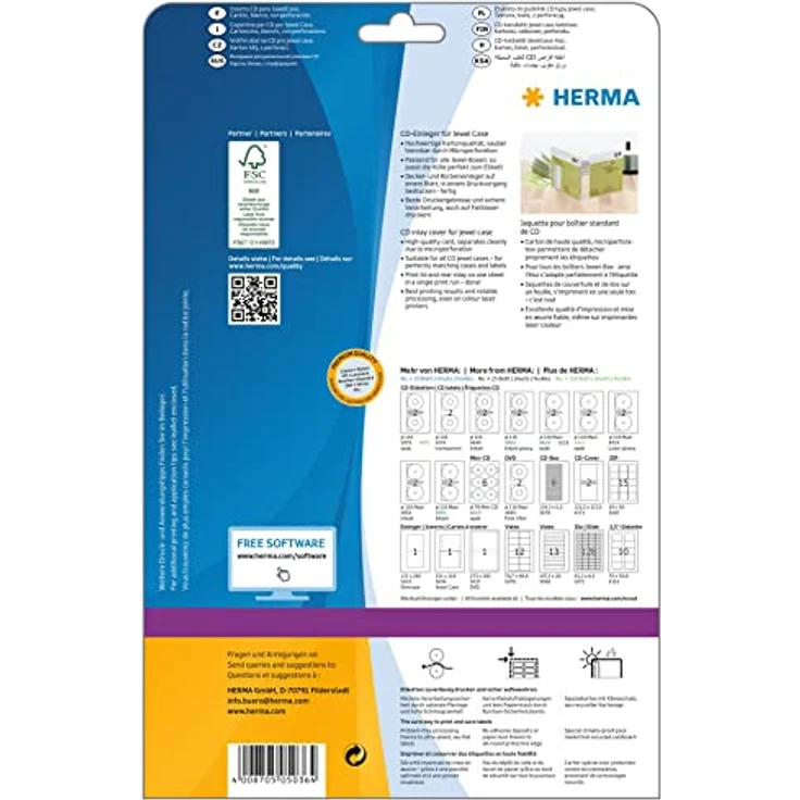 HERMA 5036 CD DVD Einleger für Jewel Case Hüllen DIN A4 (151 x 118 mm, 25 Blatt, Karton) perforiert, bedruckbar, nicht klebende Papier-Cover, 25 Inlays, weiß – Bild 2