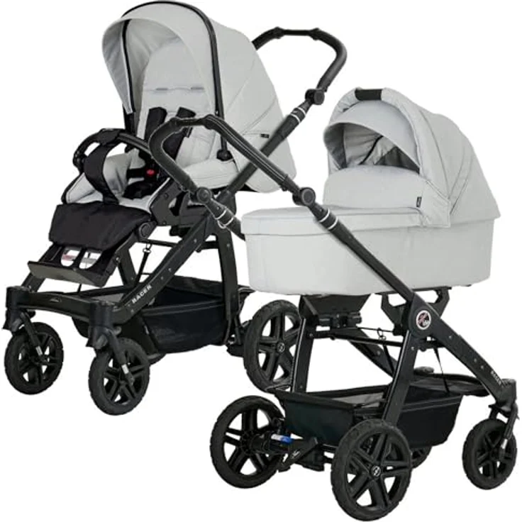 Hartan Kinderwagenset Racer GTS, 3-teilig, Hellgrau, mit Federung, 5-Punkte-Gurt, abklappbarer Fußstütze, Made in Germany – Bild 2