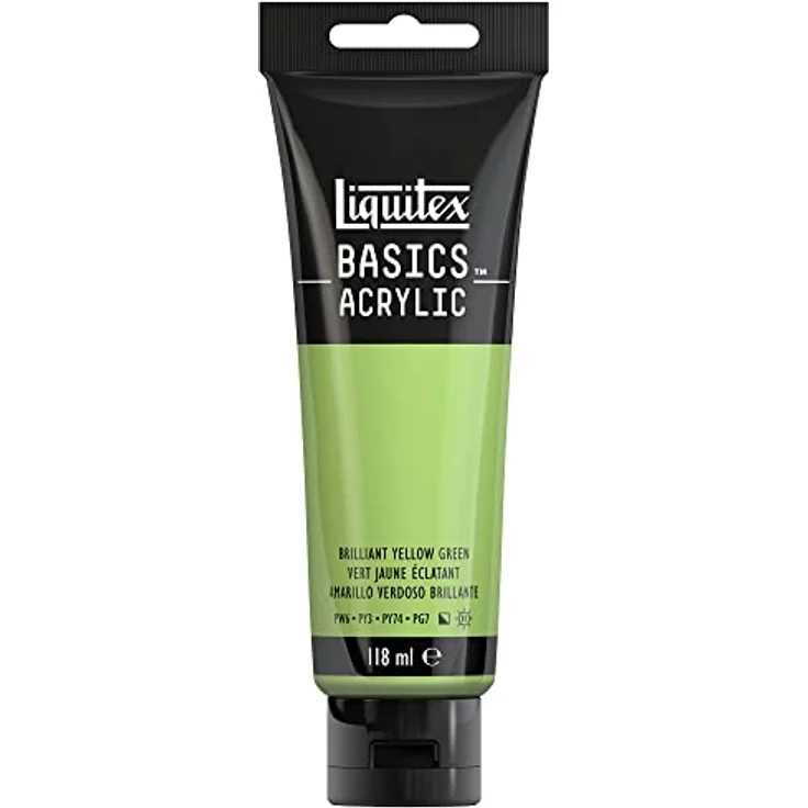 Liquitex Basics Acrylfarbe Gelbgrün Brillant, 118ml Tube, lichtecht, mittlere Viskosität, seidenglänzend, monopigmentiert, Archivqualität – Bild 1