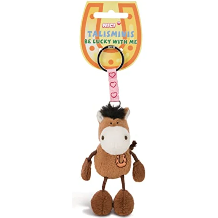 NICI Talisminis Schlüsselanhänger, braunes Plüschpferd mit Hufeisen und Glücksbringer-Funktion, 7 cm – Bild 1